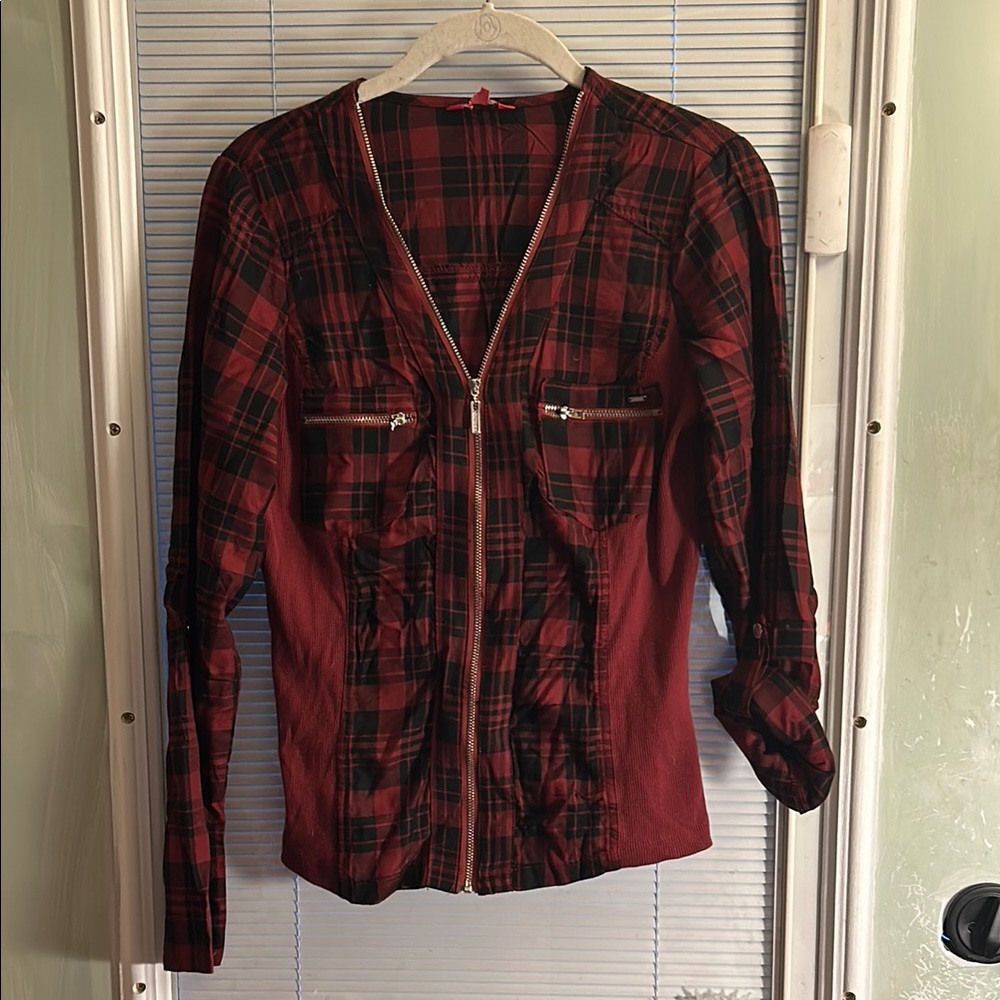Guess Red and Black Blouse Classic Tartan Pattern